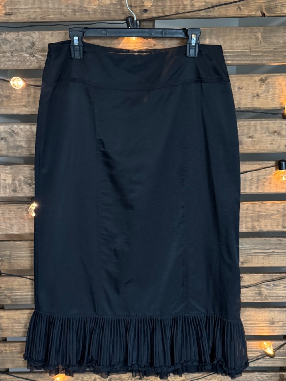 Tempo Paris Vintage Black Midi Romantic Boho Pleated Hem Size Large, Made in USA